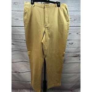 Lands End Mens Mustard Tan Cotton Chino Pants Size 16 Regular‎ High Rise Twill
